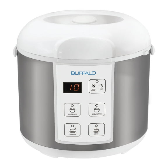 Buffalo Classic Rice Cooker with Clad Stainless Steel Inner Pot - Electric Rice Cooker for White/Brown Rice, Grain - Easy-to-clean, Non-Toxic & Non-Stick, Auto Warmer (5 Cup)