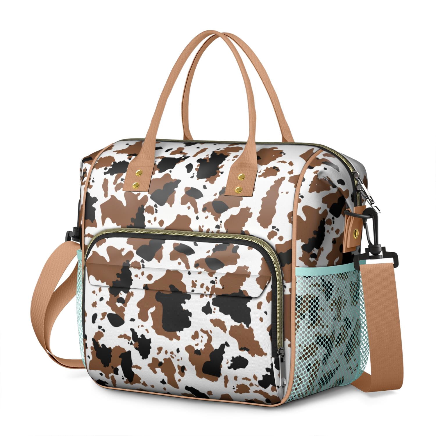 Buffalo Cow Design Insulated Lunch Bag – Large Reusable Lunch Box with Artistic Farm Animal Print Leakproof Waterproof Cooler Tote with Dual Compartments for Country-Themed Office or Picnic Use