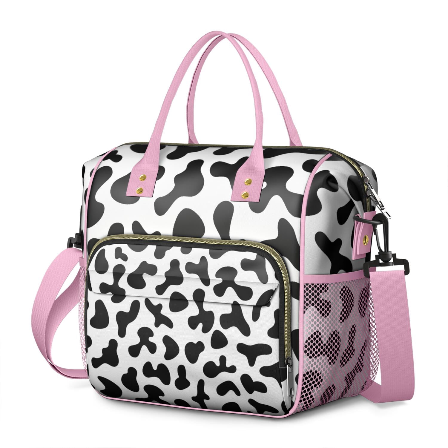 Buffalo Cow Design Insulated Lunch Bag – Large Reusable Lunch Box with Artistic Farm Animal Print Leakproof Waterproof Cooler Tote with Dual Compartments for Country-Themed Office or Picnic Use