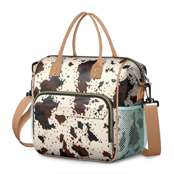 Buffalo Cow Design Insulated Lunch Bag – Large Reusable Lunch Box with Artistic Farm Animal Print, Leakproof Waterproof Cooler Tote with Dual Compartments for Country-Themed Office or Picnic Use
