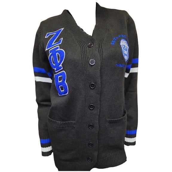 Buffalo Dallas Zeta Phi Beta Chenille Varsity Cardigan [Button Down - Black - S]