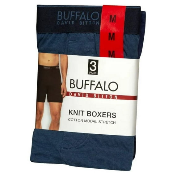 Buffalo David Bittion Men's 3 Pack Tagless Cotton Modal Stretch Knit Boxers (Large, Blue)