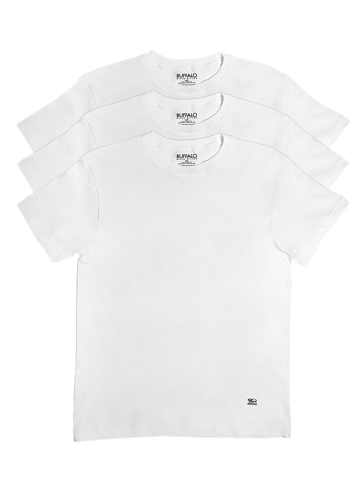 Neck | Crew | Bitton Cotton Medium) David 100% | T-Shirt Buffalo Men\'s Tagless 3-Pack White (White,