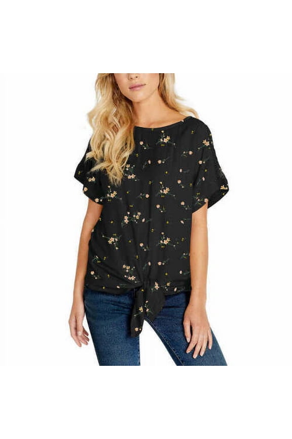 Buffalo David Bitton Ladies' Tie Front Top Blouse, Black Floral - Medium