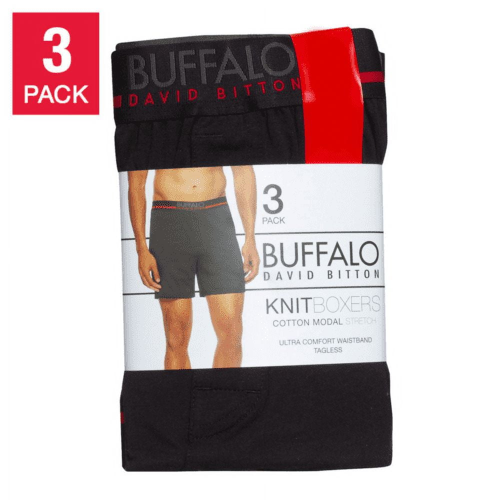 Buffalo David Bitton Men's 3 Pack Knit Boxer (Black/Navy Blue/Grey, Medium)