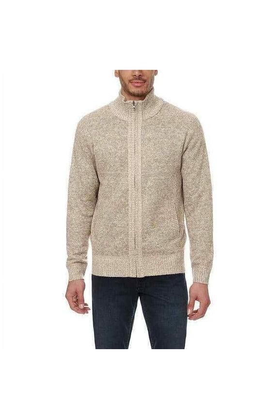 Buffalo David Bitton Mens Full Zip Faux Fur Lined Sweater (Tan, XL)