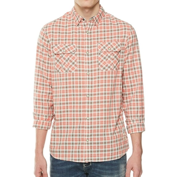 Buffalo David Bitton Mens Check Print Button Up Shirt, Red, XX-Large