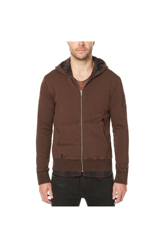 Buffalo David Bitton Mens Fleece-Lined Hoodie Sweatshirt, Brown, Large