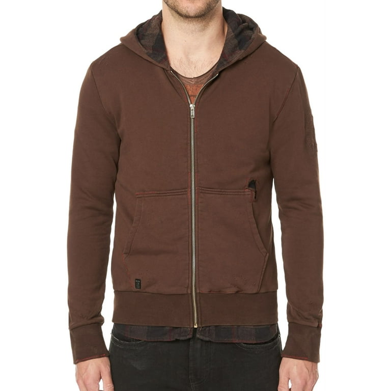 Buffalo David Bitton Mens Fleece-Lined Hoodie Sweatshirt, Brown