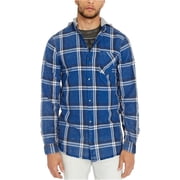 Buffalo David Bitton Mens Hooded Button Up Shirt, Blue, Large