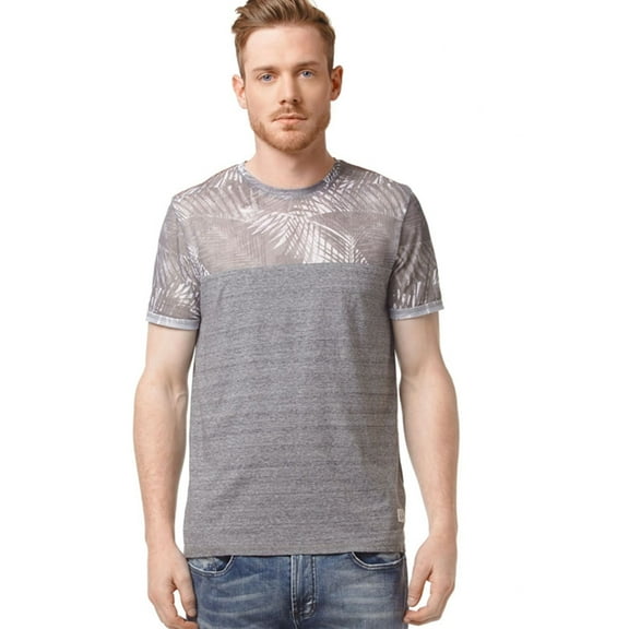 Buffalo David Bitton Mens Nalmetto Mesh Yoke Graphic T-Shirt, Grey, Large