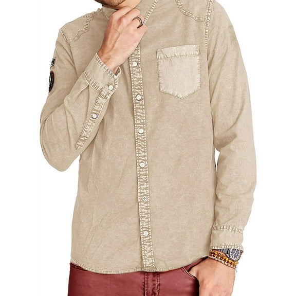 Buffalo David Bitton Mens Silvur-X Button Up Shirt, Beige, Small