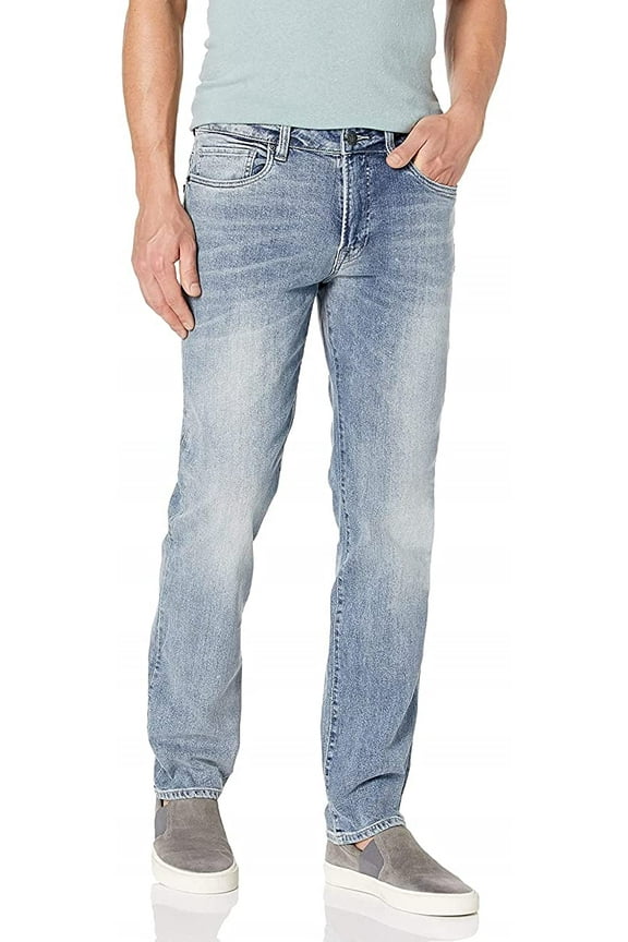 Buffalo David Bitton Mens Straight Six Jeans 38W x 30L Whiskered and Contrasted Indigo