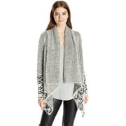 Buffalo David Bitton Womens Brigit Mixed-Yarn Cardigan, Ivory/Black Combo, Medium