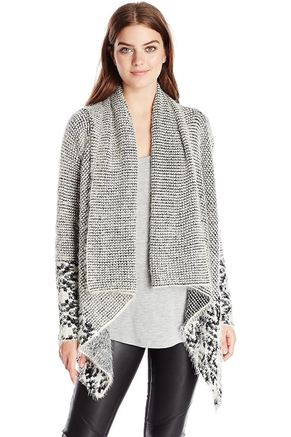 Buffalo David Bitton Women's Brigit Mixed-Yarn Cardigan, Ivory/Black Combo, Medium