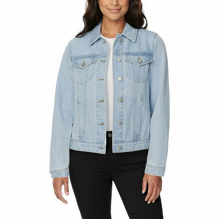 Pale blue denim jacket womens on sale