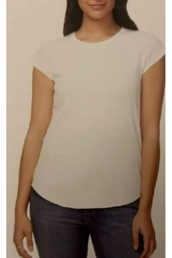 Women's Crew Neck Rib T-Shirt, White Large