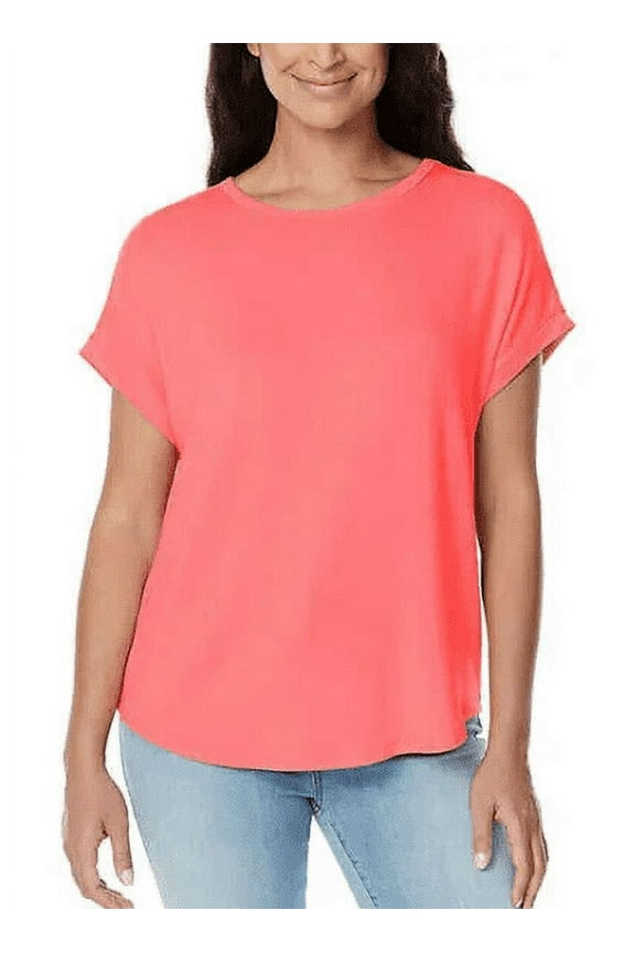 Buffalo David Bitton Women's French Terry Short Sleeve Tee Pink Punch, Small