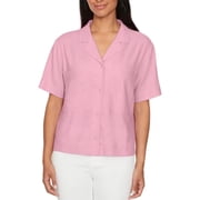 Buffalo David Bitton Womens Linen Blend Short Sleeve Utility Button Front Shirt, Pink, Size XL