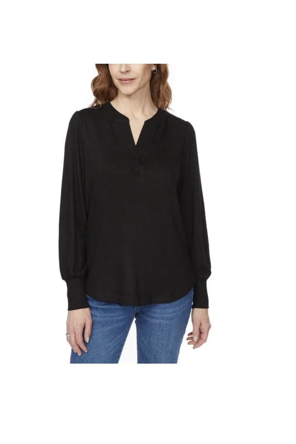 Buffalo David Bitton Women's Long Sleeve Cozy V-Neck Top (US, Alpha, Large, Regular, Regular, Black)