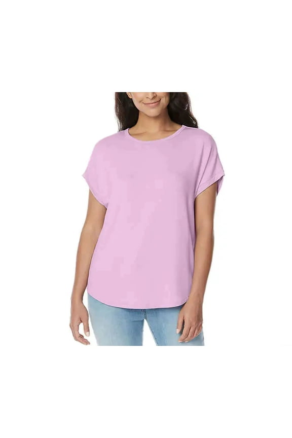 David Bitton Women's Short Sleeve Top Soft French Terry (Pastel Lilac, XL)