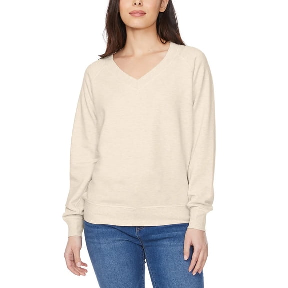 Buffalo David Bitton Women's Super Soft Fleece V-Neck Pullover Sweatshirt (Tan/Medium)