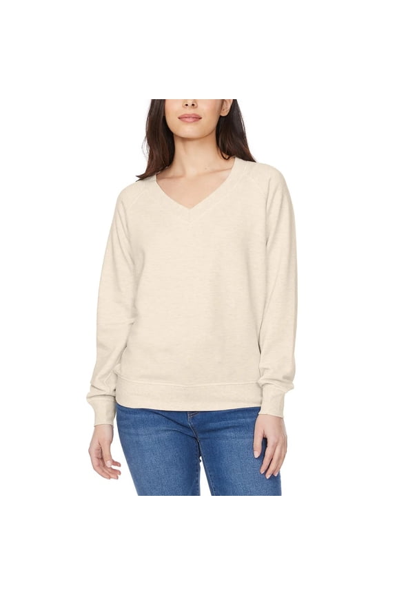 Buffalo David Bitton Women's Super Soft Fleece V-Neck Pullover Sweatshirt (Tan/Medium)