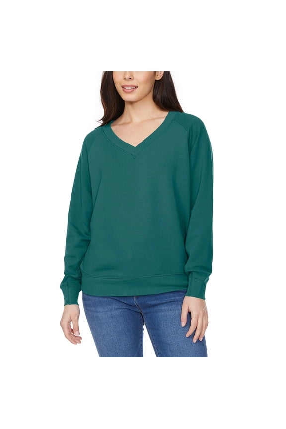 Buffalo David Bitton Women's Super Soft Fleece V-Neck Pullover Sweatshirt (Green/Small)