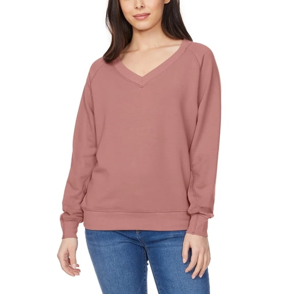 Buffalo David Bitton Women's Super Soft Fleece V-Neck Pullover Sweatshirt (Pink/X-Large)
