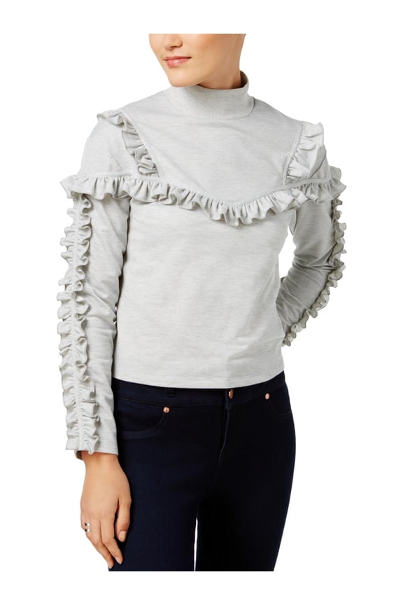 Buffalo David Bitton Womens Mock Neck Ruffled Pullover Top