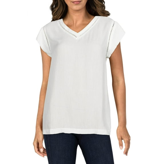Buffalo David Bitton Womens Sofie V-Neck Short Sleeves Blouse