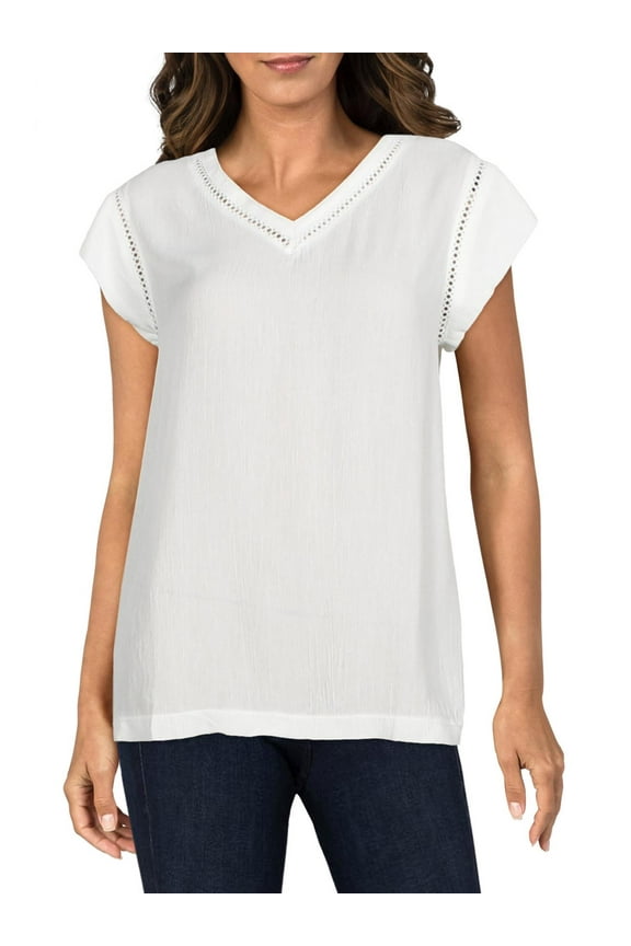 Buffalo David Bitton Womens Sofie V-Neck Short Sleeves Blouse