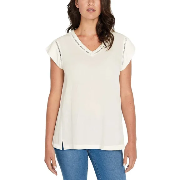 Buffalo David Bitton Womens Sofie V-Neck Short Sleeves Blouse