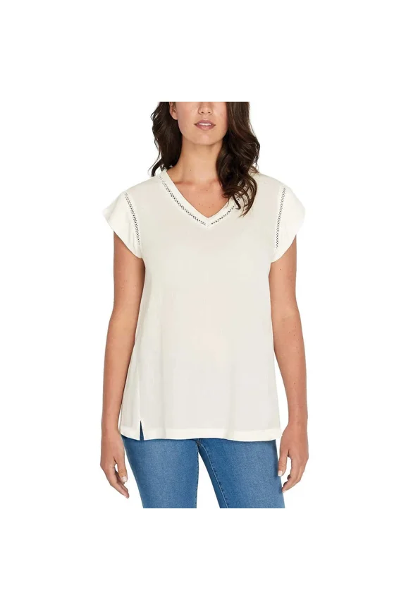 Buffalo David Bitton Womens Sofie V-Neck Short Sleeves Blouse