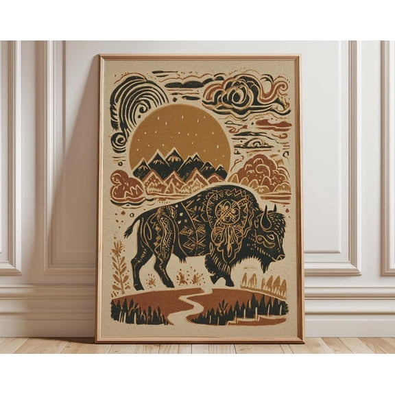 Buffalo Desert Animal Wall Art, Unframed Paper Poster 24x36in
