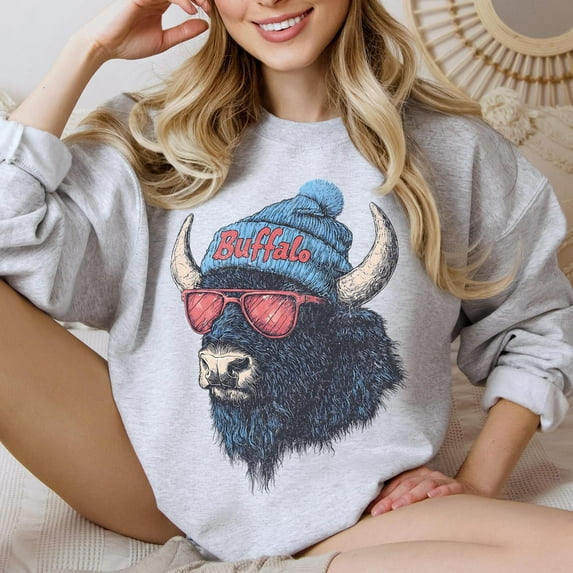 Buffalo Football Crewneck Sweatshirt, Vintage Fan Gifts for Game Day, Trendy Sports Apparel Shirt,Ash Grey color,size XL
