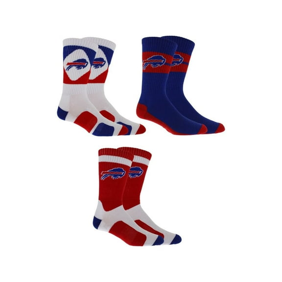 Buffalo Football Socks Fits Mens Shoe Sizes 7-12 Football Crew Length 3 Pairs