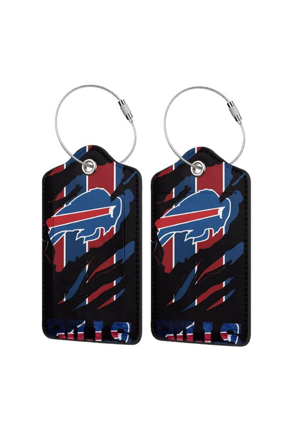 Buffalo Football Team Custom Leather Luggage Tags With Durable Stainless Steel Buckle. Waterproof And Anti-Lost Luggage Tags For Suitcases And Backpacks