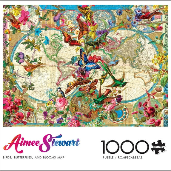 Buffalo Games 1000-Piece Aimee Stewart Collection Birds, Butterflies, and Blooms Map Jigsaw Puzzle