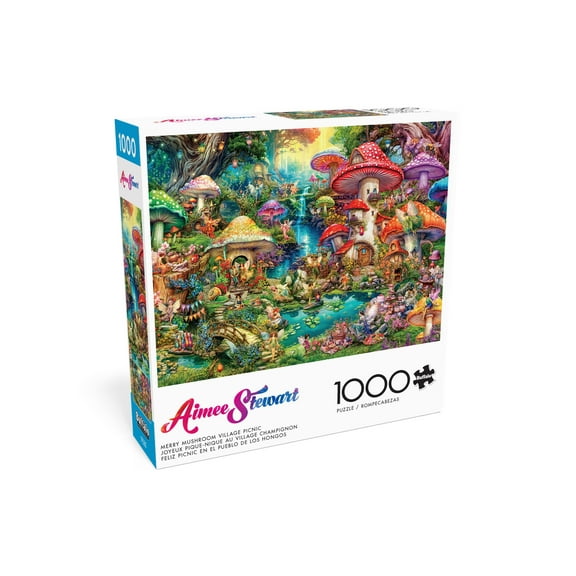 Buffalo Games 1000-Piece Aimee Stewart Merry Mushroom Village Picnic Adult Interlocking Jigsaw Puzzle