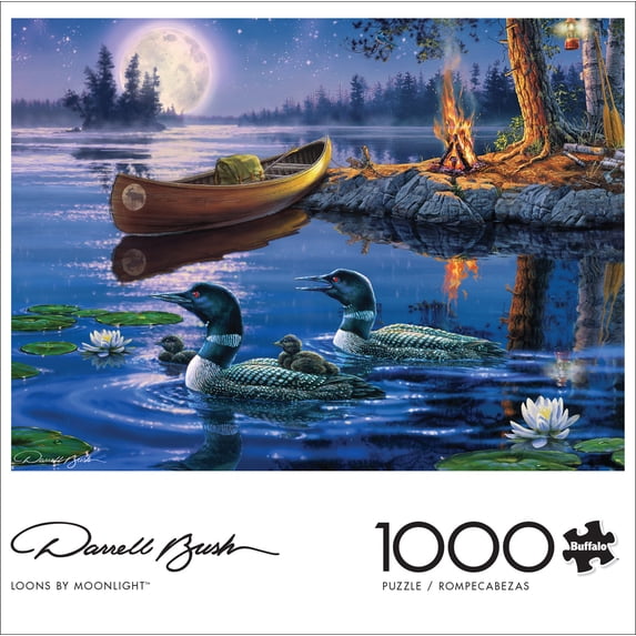 Buffalo Games 1000-Piece Darrell Bush Loons by Moonlight Interlocking Jigsaw Puzzle