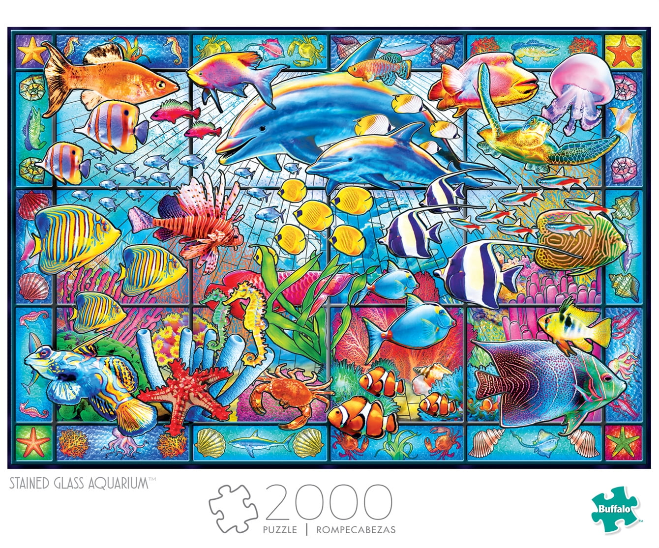 Buffalo Games 2000-Piece Collection Stained Glass Aquarium Interlocking Jigsaw Puzzle