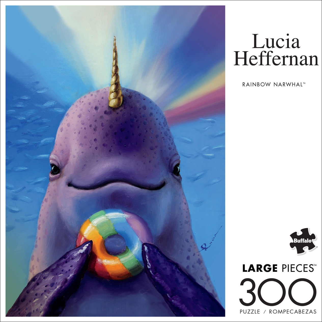 Buffalo Games 300-Piece Lucia Heffernan Rainbow Narwhal Jigsaw Puzzle