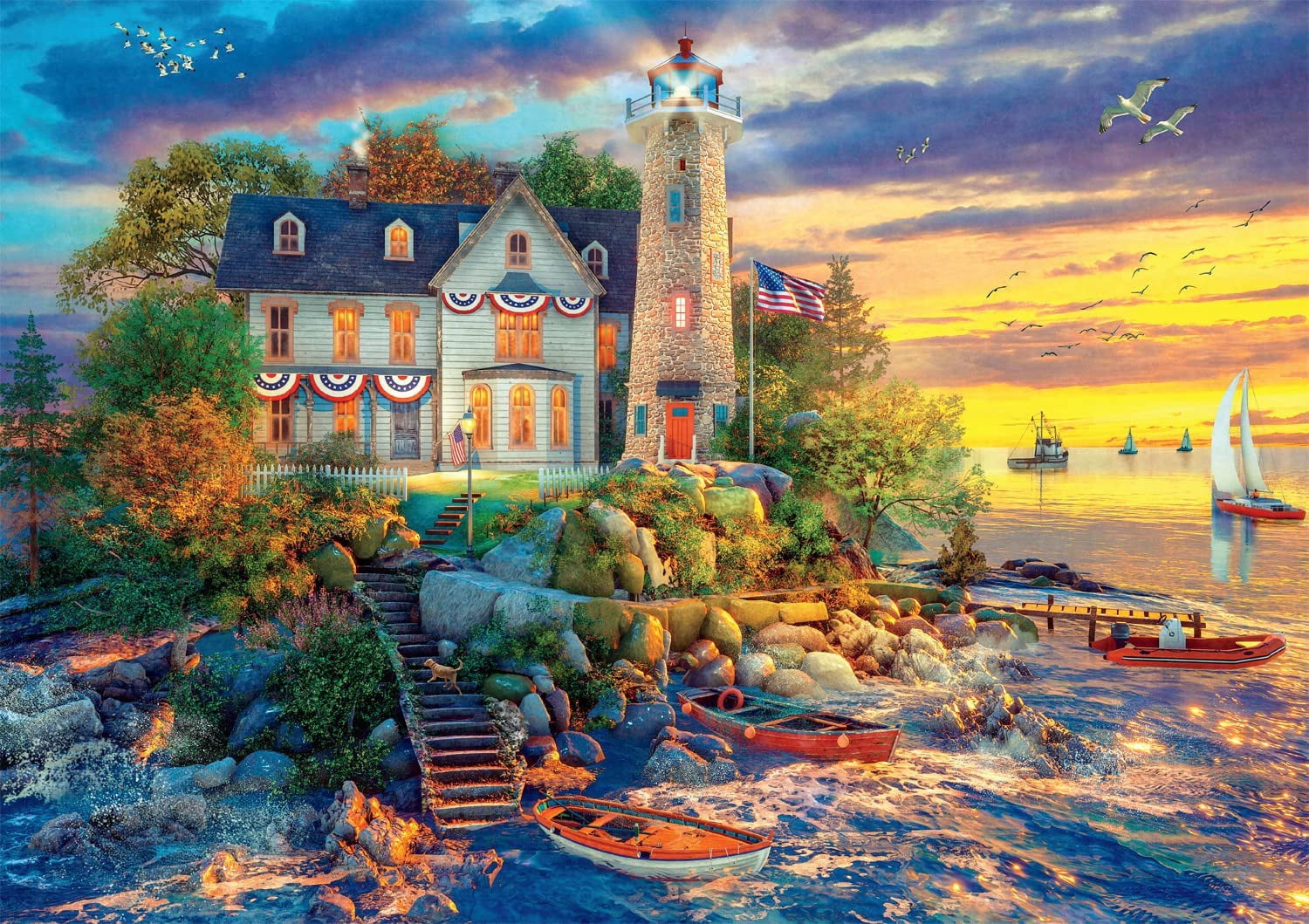 Buffalo Games 500-Piece Americana Collection Rock Island Lighthouse ...