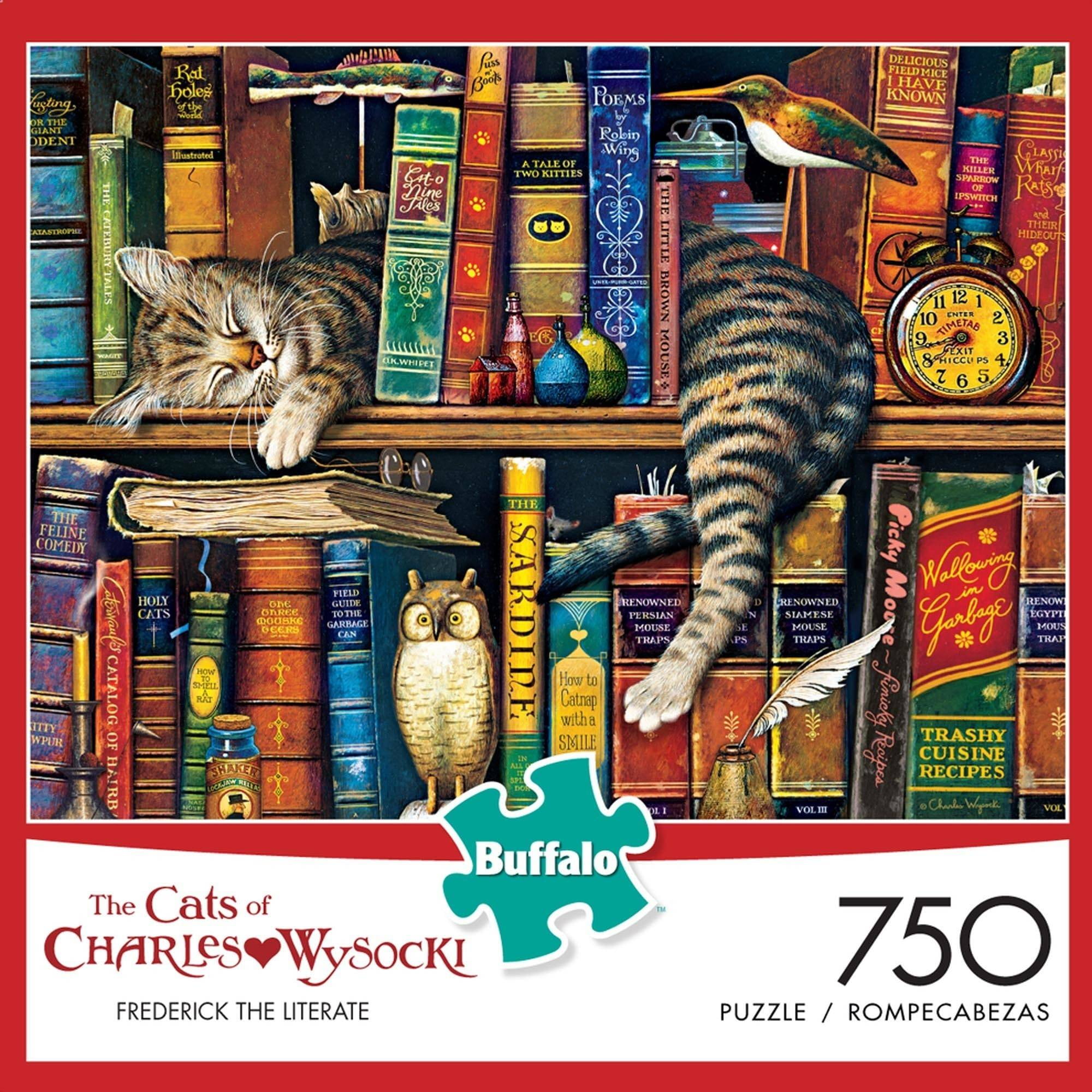 Buffalo Games 750-Piece Wysocki Cats Frederick the Literate Interlocking Jigsaw Puzzle for Adults Ages 14+