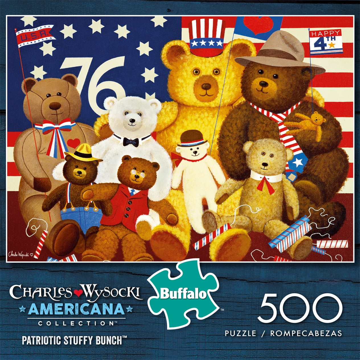 Buffalo Games Americana Collection Patriotic Stuffy Bunch 500 Pieces Jigsaw Puzzle