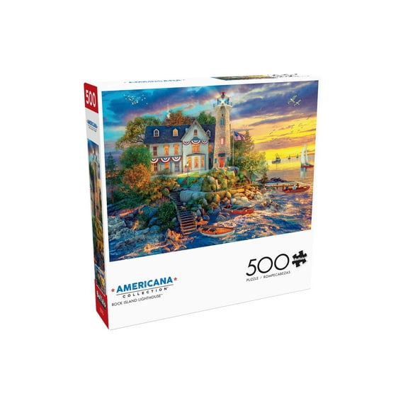 Buffalo Games Americana Collection Rock Island Lighthouse 500-Piece Interlocking Jigsaw Puzzle for Adults Ages 14+