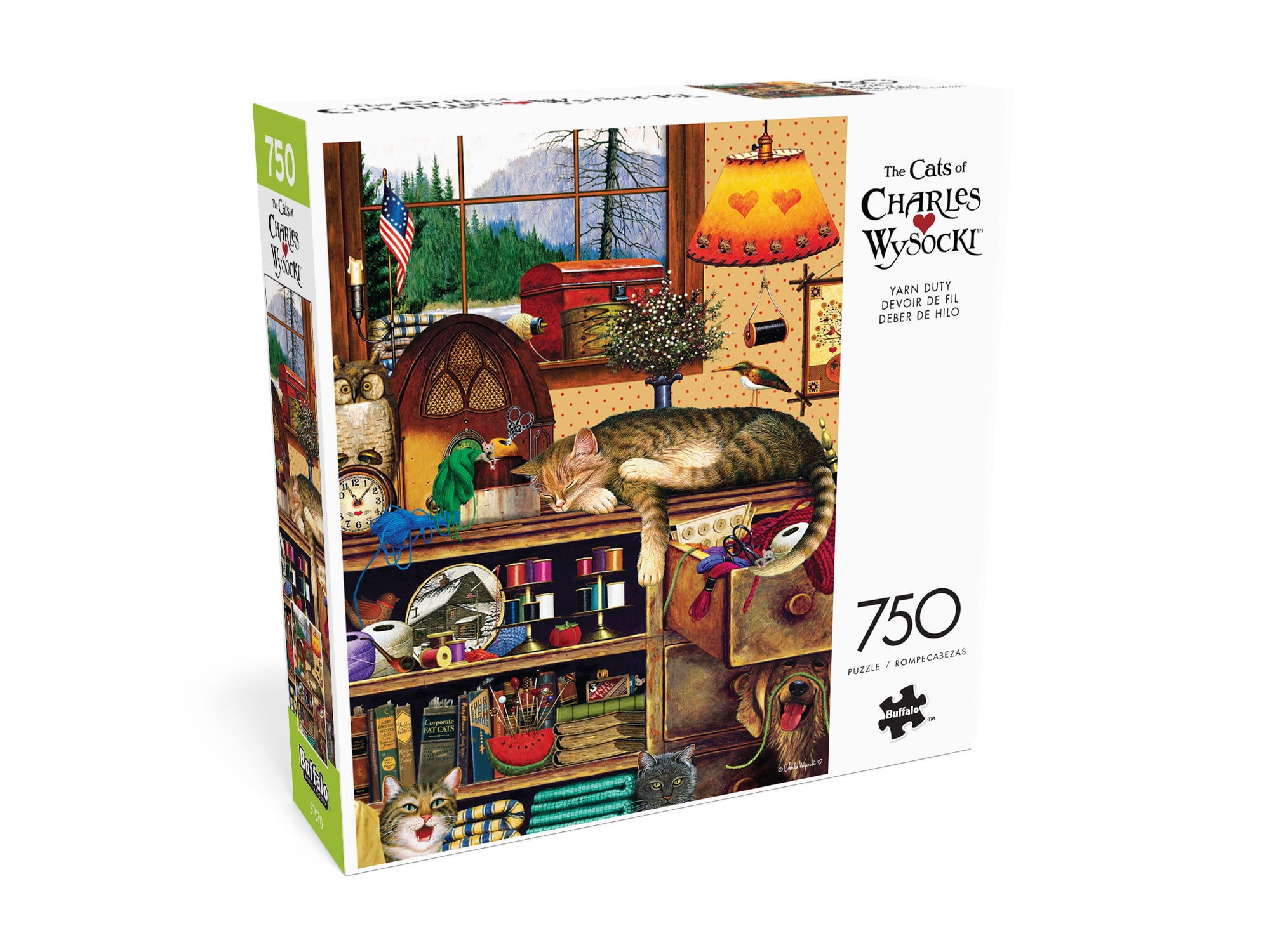 Buffalo Games Charles Wysocki Yarn Duty 750-Piece 24 x 18 inch Interlocking Jigsaw Puzzle for Adults Ages 14+