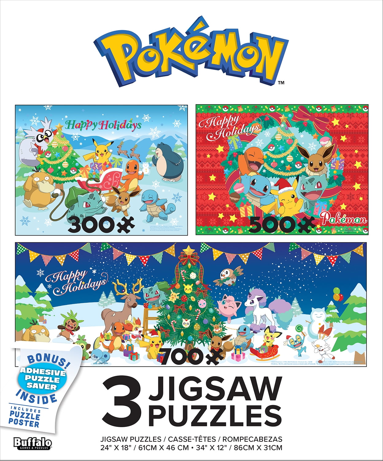 Buffalo Games Pokemon Holiday Three Interlocking Jigsaw Puzzles