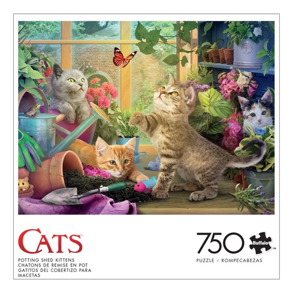 Buffalo Games Potting Shed Kittens 750-Piece 24 x 18-inch Interlocking Jigsaw Puzzle for Adults Ages 14+